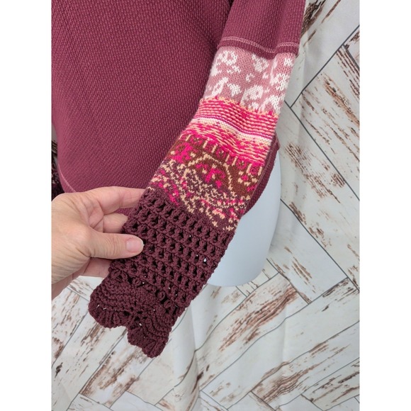 Free People In The Mix Cuff Thermal Top (Rio Vino) - Picture 3 of 5